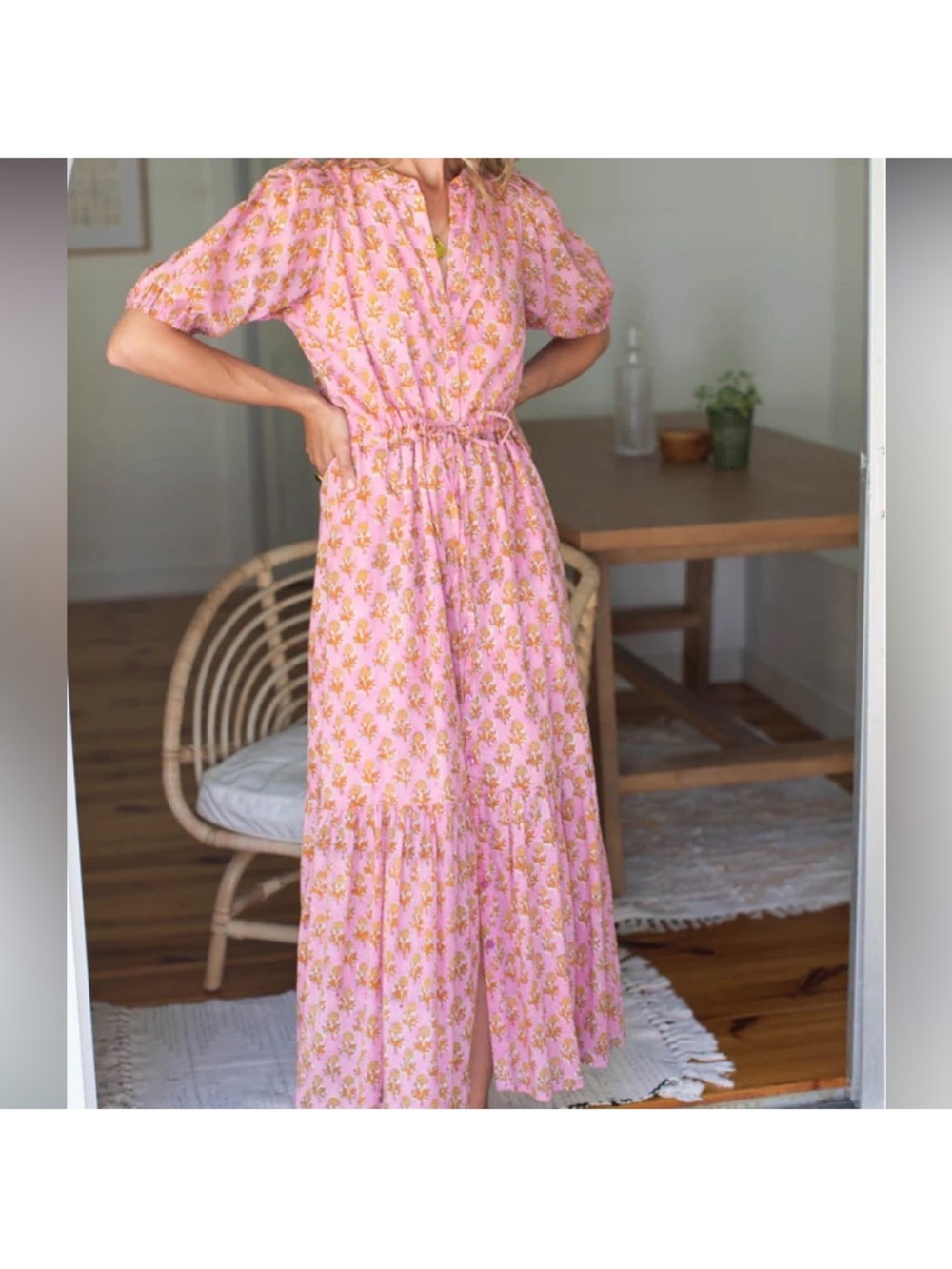 Emerson Fry Pink Floral Tiered Maxi “Lucy” Dress